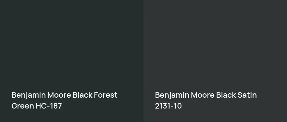 Benjamin Moore Black Forest Green HC-187 vs Benjamin Moore Black Satin 2131-10