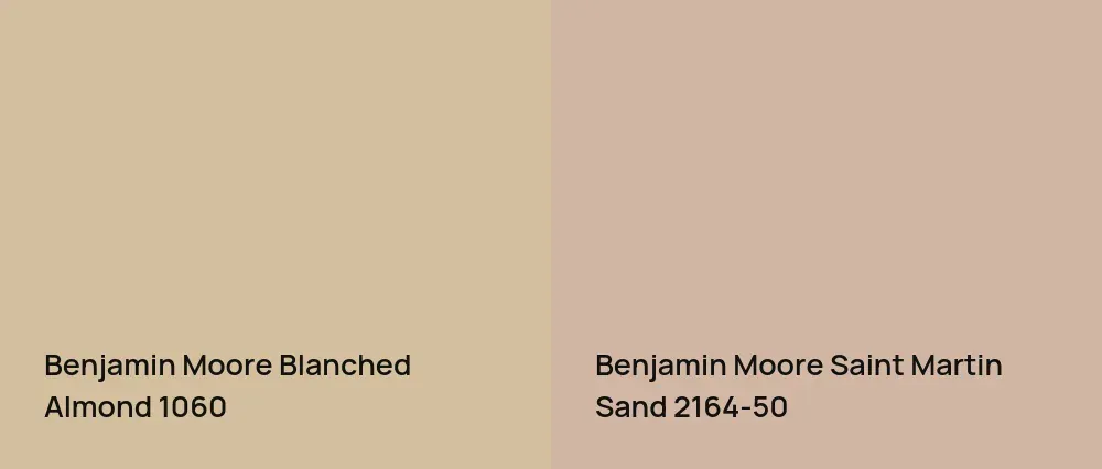 Benjamin Moore Blanched Almond 1060 vs Benjamin Moore Saint Martin Sand 2164-50