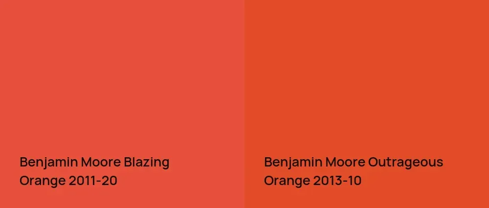 Benjamin Moore Blazing Orange 2011-20 vs Benjamin Moore Outrageous Orange 2013-10