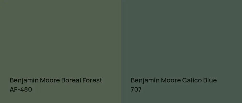 Benjamin Moore Boreal Forest AF-480 vs Benjamin Moore Calico Blue 707