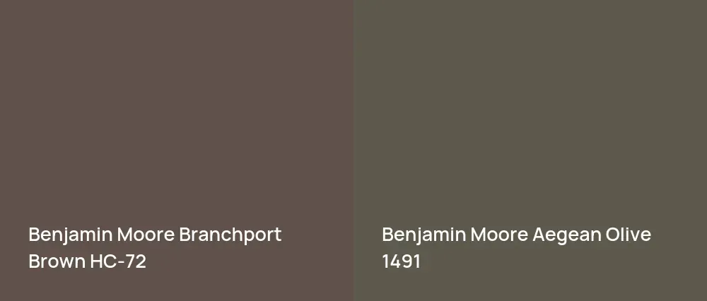 Benjamin Moore Branchport Brown HC-72 vs Benjamin Moore Aegean Olive 1491