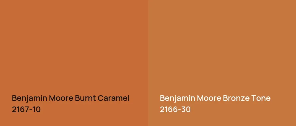 Benjamin Moore Burnt Caramel 2167-10 vs Benjamin Moore Bronze Tone 2166-30