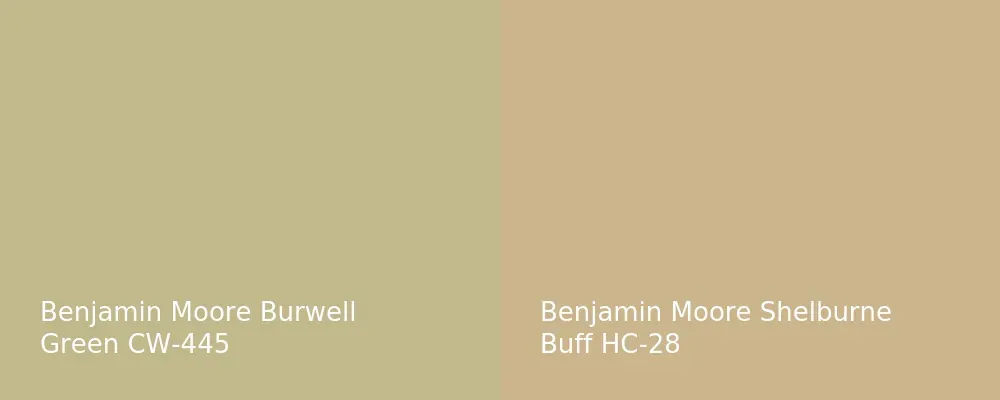 Benjamin Moore Burwell Green CW-445 vs Benjamin Moore Shelburne Buff HC-28