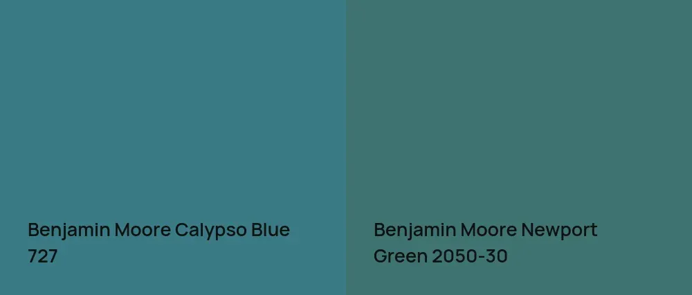 Benjamin Moore Calypso Blue 727 vs Benjamin Moore Newport Green 2050-30