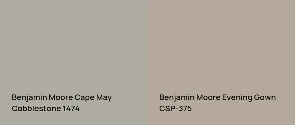 Benjamin Moore Cape May Cobblestone 1474 vs Benjamin Moore Evening Gown CSP-375
