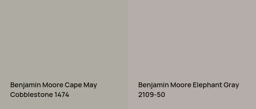Benjamin Moore Cape May Cobblestone 1474 vs Benjamin Moore Elephant Gray 2109-50