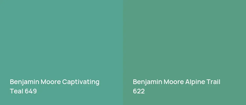 Benjamin Moore Captivating Teal 649 vs Benjamin Moore Alpine Trail 622