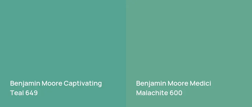 Benjamin Moore Captivating Teal 649 vs Benjamin Moore Medici Malachite 600