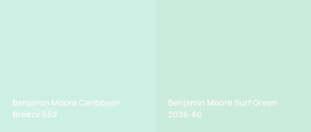 Benjamin Moore Caribbean Breeze 652 vs Benjamin Moore Surf Green 2036-60