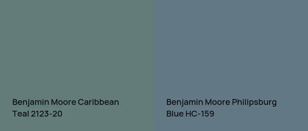 Benjamin Moore Caribbean Teal 2123-20 vs Benjamin Moore Philipsburg Blue HC-159