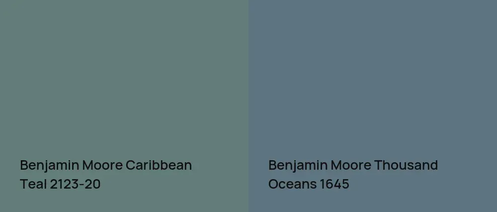 Benjamin Moore Caribbean Teal 2123-20 vs Benjamin Moore Thousand Oceans 1645
