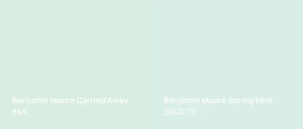 Benjamin Moore Carried Away 849 vs Benjamin Moore Spring Mint 2040-70