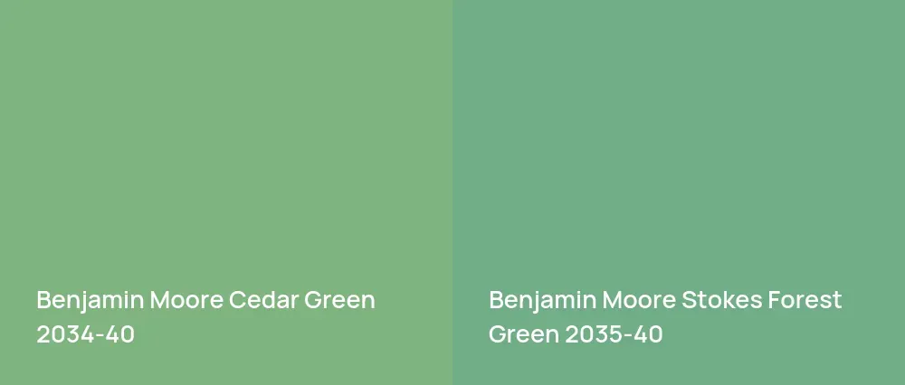 Benjamin Moore Cedar Green 2034-40 vs Benjamin Moore Stokes Forest Green 2035-40