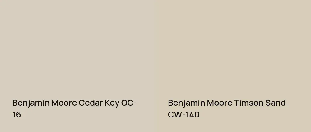 Benjamin Moore Cedar Key OC-16 vs Benjamin Moore Timson Sand CW-140