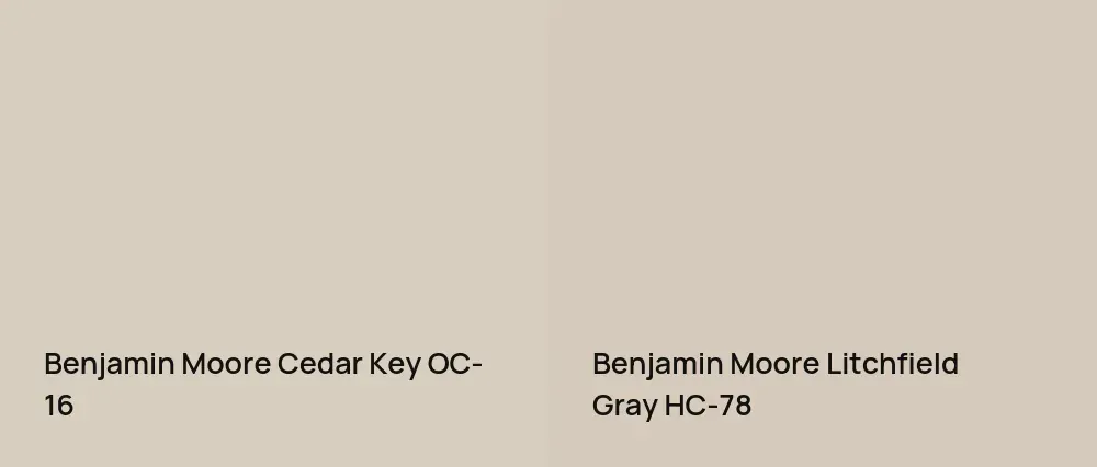 Benjamin Moore Cedar Key OC-16 vs Benjamin Moore Litchfield Gray HC-78
