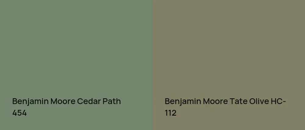 Benjamin Moore Cedar Path 454 vs Benjamin Moore Tate Olive HC-112