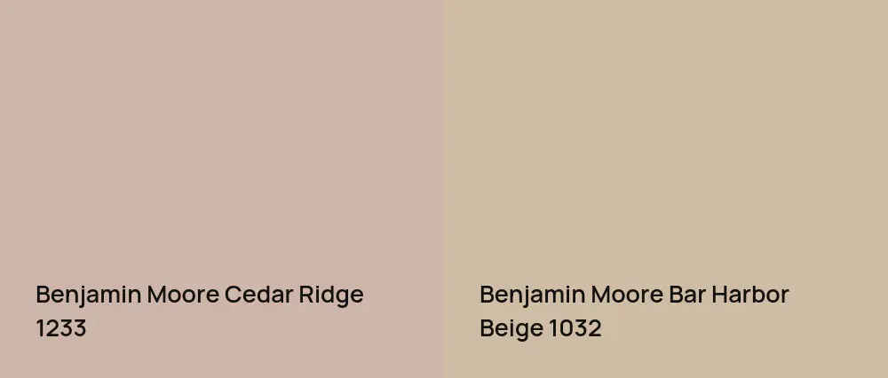Benjamin Moore Cedar Ridge 1233 vs Benjamin Moore Bar Harbor Beige 1032