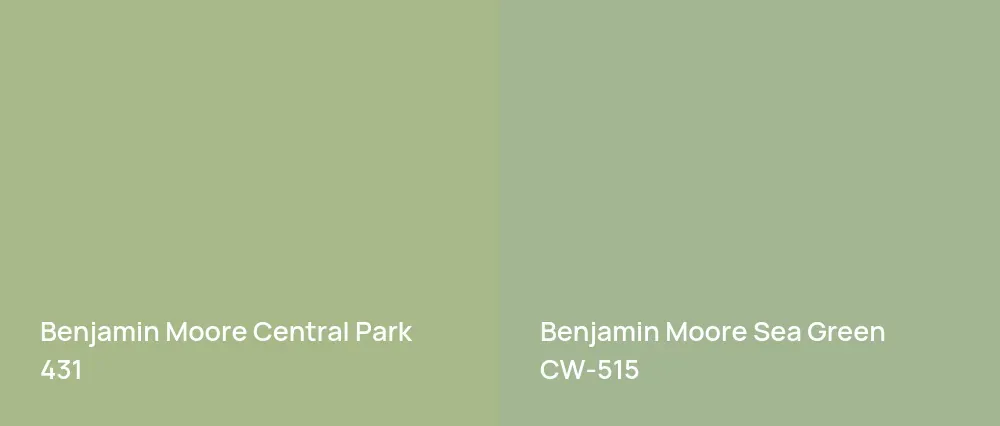 Benjamin Moore Central Park 431 vs Benjamin Moore Sea Green CW-515