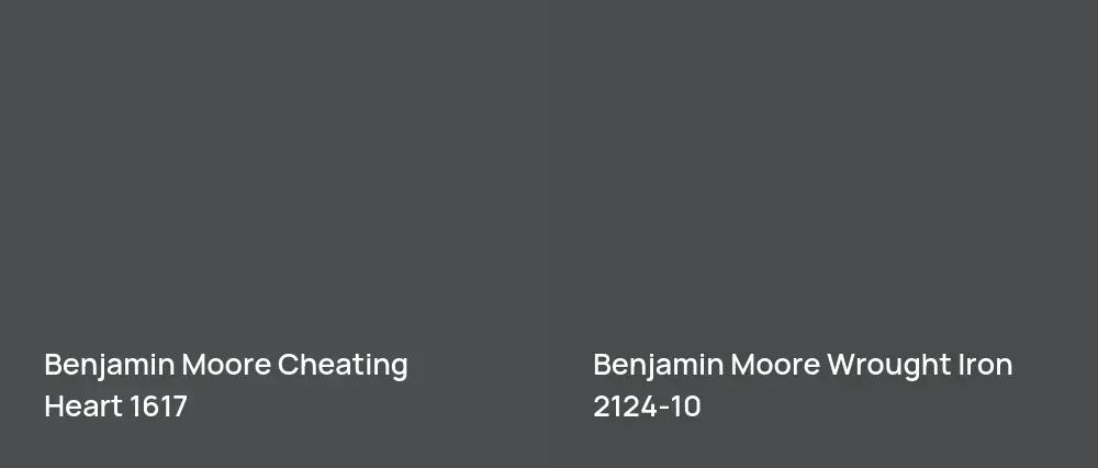 Benjamin Moore Cheating Heart 1617 vs Benjamin Moore Wrought Iron 2124-10