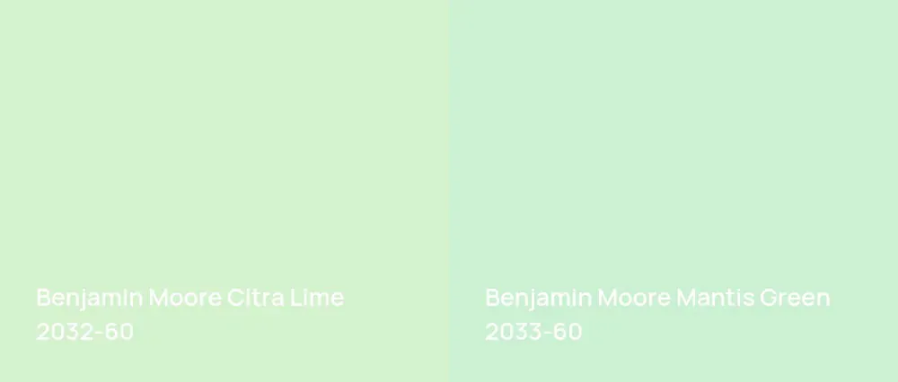 Benjamin Moore Citra Lime 2032-60 vs Benjamin Moore Mantis Green 2033-60