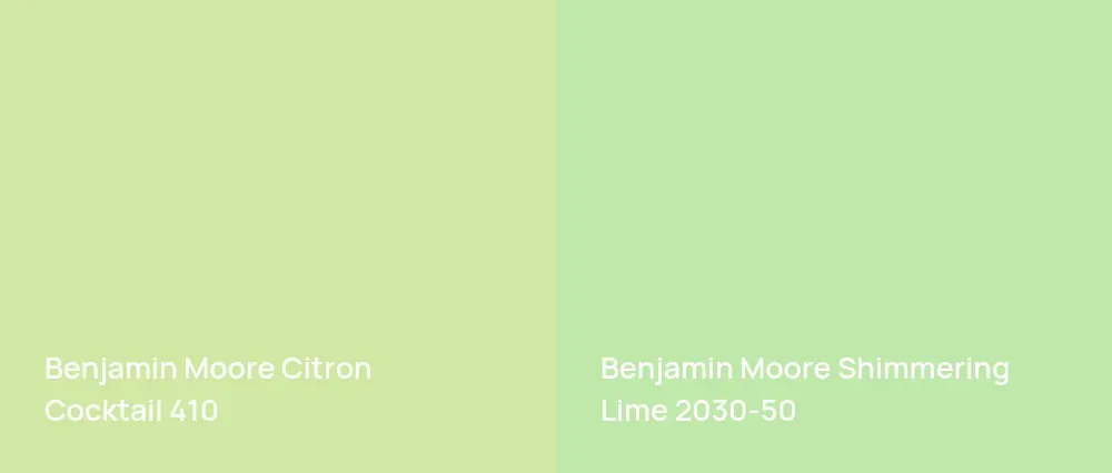 Benjamin Moore Citron Cocktail 410 vs Benjamin Moore Shimmering Lime 2030-50