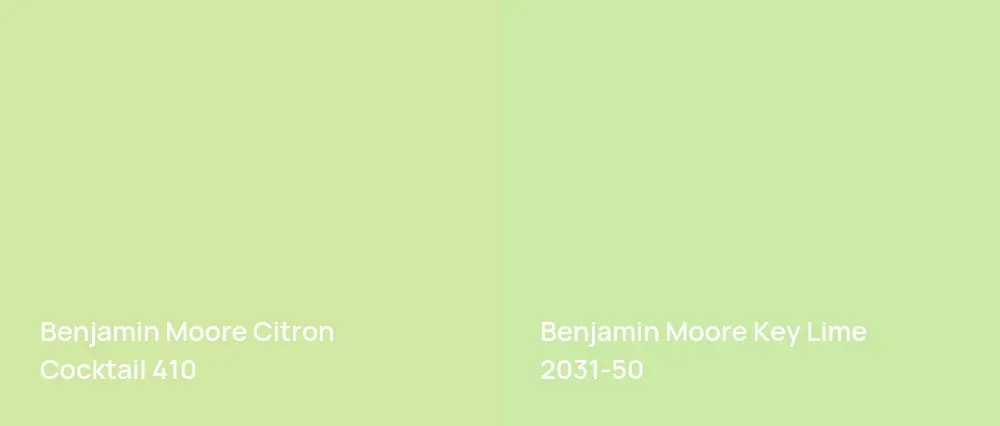 Benjamin Moore Citron Cocktail 410 vs Benjamin Moore Key Lime 2031-50