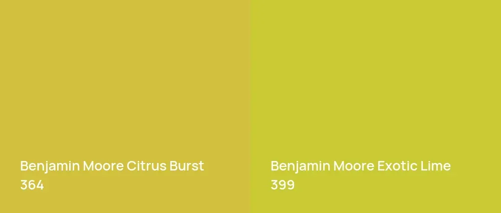 Benjamin Moore Citrus Burst 364 vs Benjamin Moore Exotic Lime 399