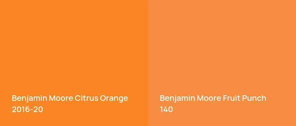 Benjamin Moore Citrus Orange 2016-20 vs Benjamin Moore Fruit Punch 140