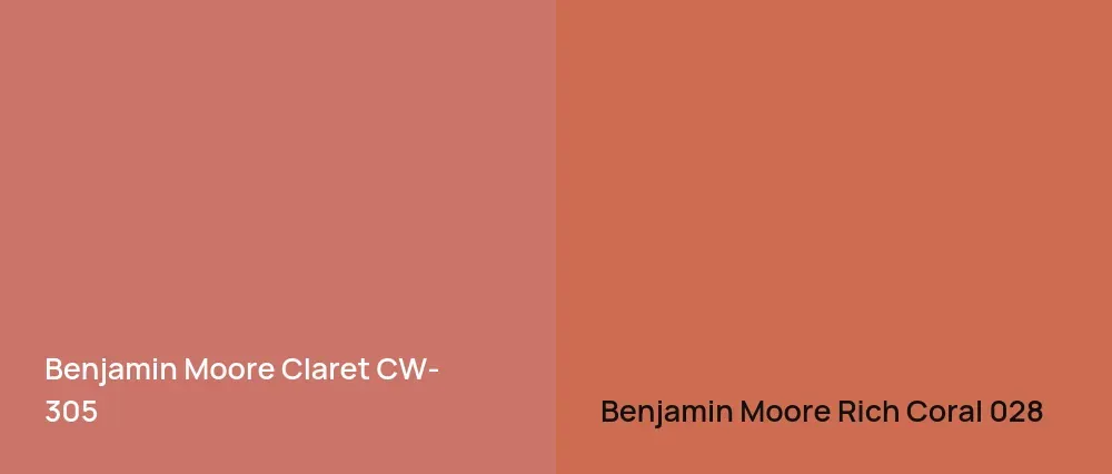 Benjamin Moore Claret CW-305 vs Benjamin Moore Rich Coral 028