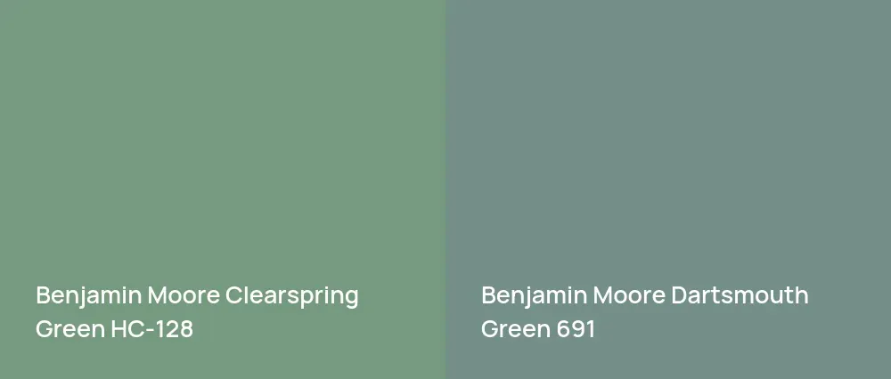 Benjamin Moore Clearspring Green HC-128 vs Benjamin Moore Dartsmouth Green 691