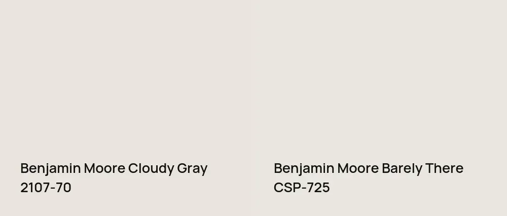 Benjamin Moore Cloudy Gray 2107-70 vs Benjamin Moore Barely There CSP-725