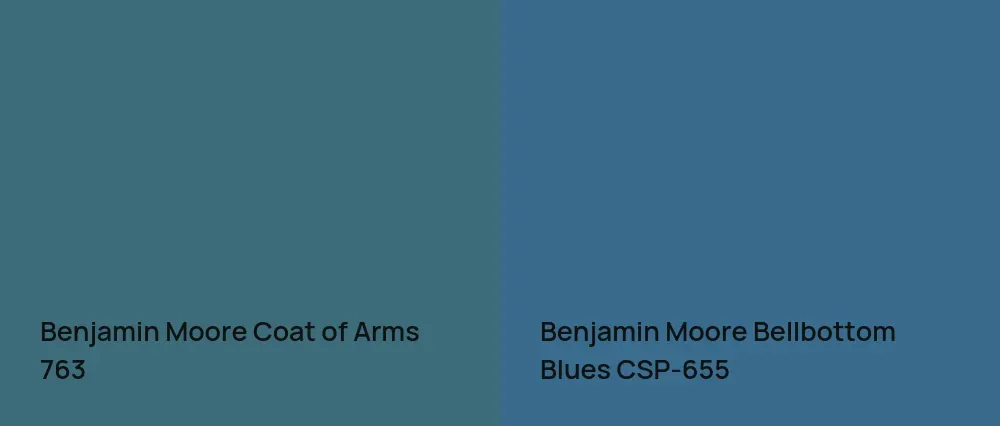 Benjamin Moore Coat of Arms 763 vs Benjamin Moore Bellbottom Blues CSP-655