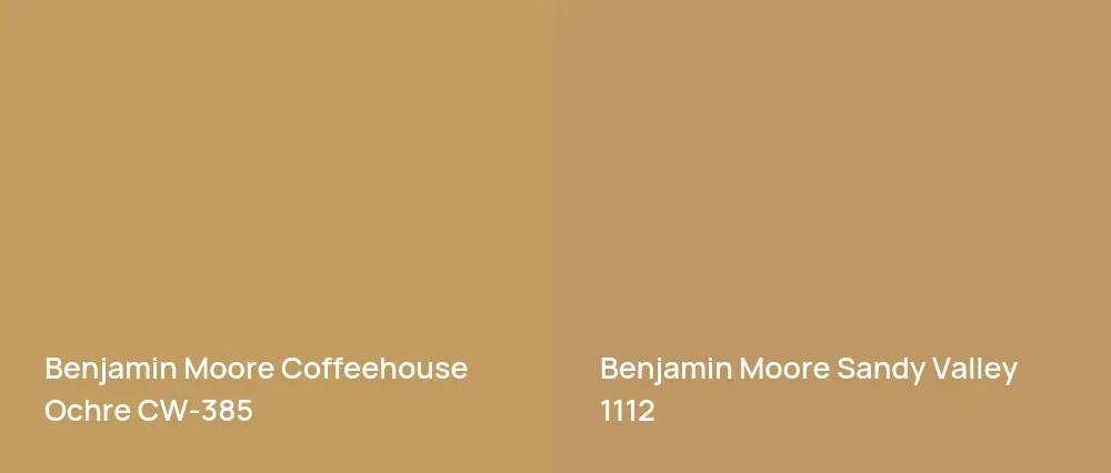 Benjamin Moore Coffeehouse Ochre CW-385 vs Benjamin Moore Sandy Valley 1112