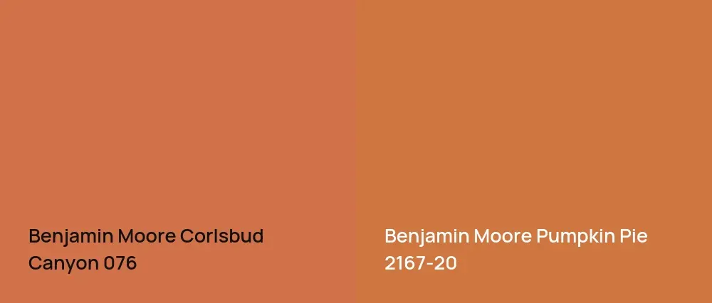 Benjamin Moore Corlsbud Canyon 076 vs Benjamin Moore Pumpkin Pie 2167-20