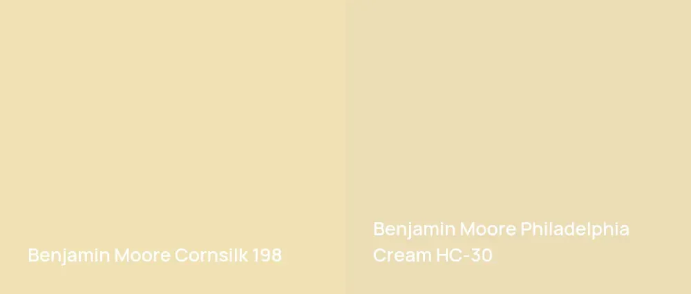 Benjamin Moore Cornsilk 198 vs Benjamin Moore Philadelphia Cream HC-30