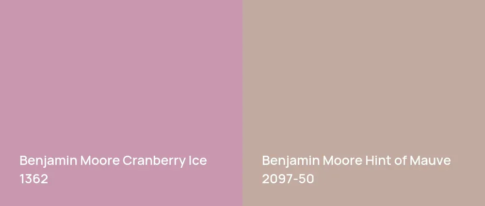 Benjamin Moore Cranberry Ice 1362 vs Benjamin Moore Hint of Mauve 2097-50
