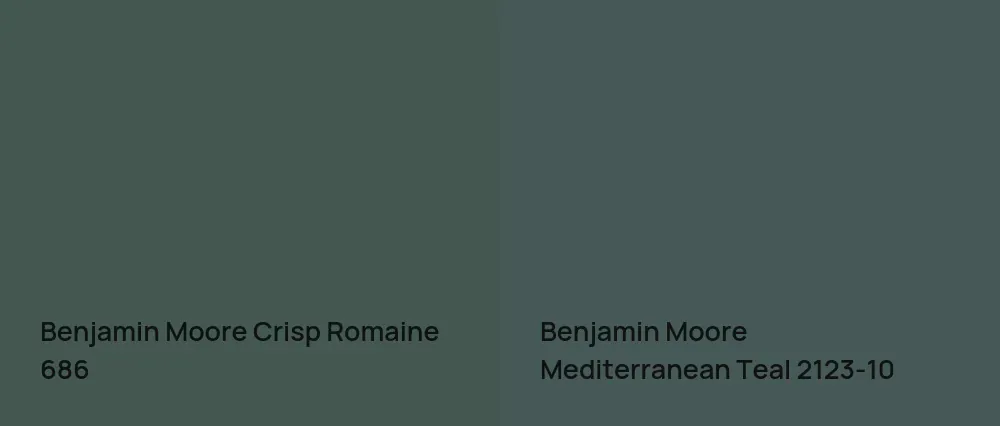 Benjamin Moore Crisp Romaine 686 vs Benjamin Moore Mediterranean Teal 2123-10