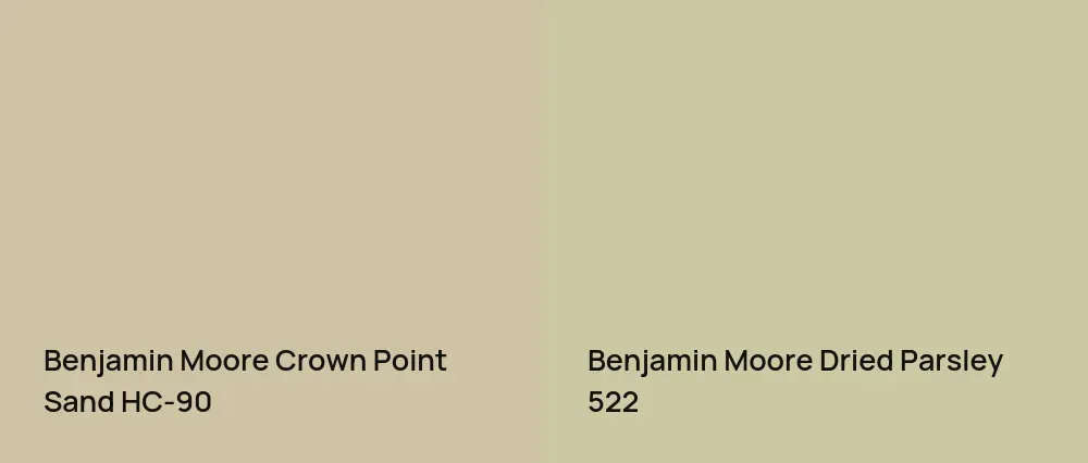 Benjamin Moore Crown Point Sand HC-90 vs Benjamin Moore Dried Parsley 522