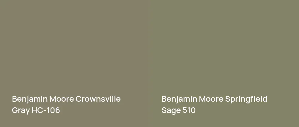 Benjamin Moore Crownsville Gray HC-106 vs Benjamin Moore Springfield Sage 510