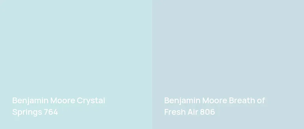 Benjamin Moore Crystal Springs 764 vs Benjamin Moore Breath of Fresh Air 806