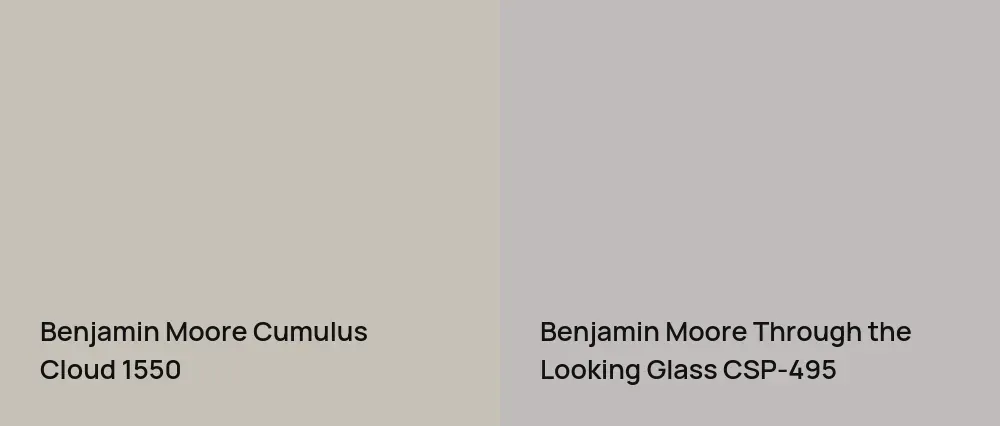Benjamin Moore Cumulus Cloud 1550 vs Benjamin Moore Through the Looking Glass CSP-495