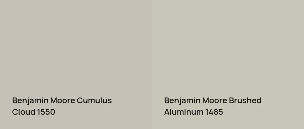 Benjamin Moore Cumulus Cloud 1550 vs Benjamin Moore Brushed Aluminum 1485