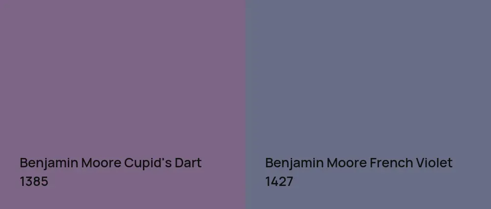 Benjamin Moore Cupid's Dart 1385 vs Benjamin Moore French Violet 1427