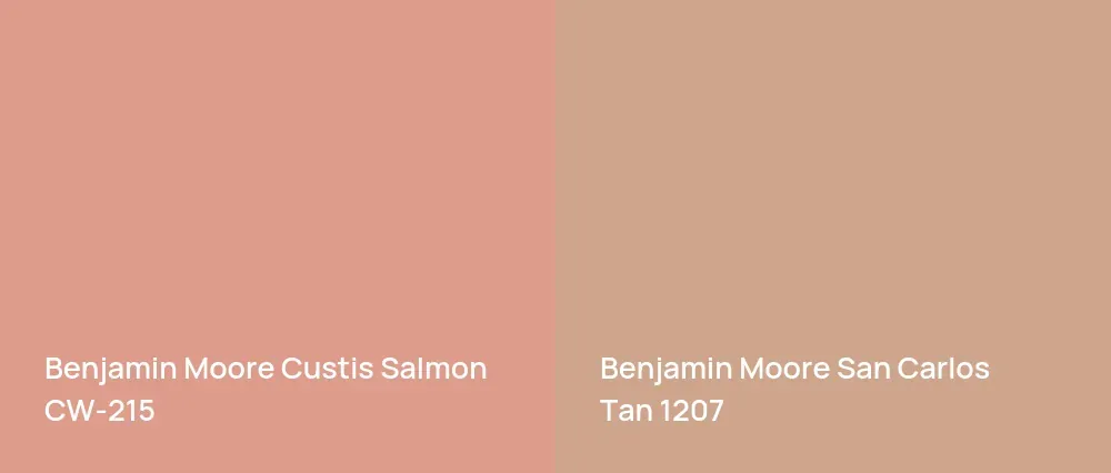 Benjamin Moore Custis Salmon CW-215 vs Benjamin Moore San Carlos Tan 1207