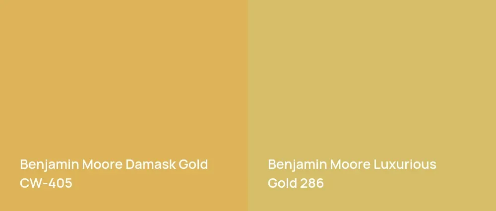 Benjamin Moore Damask Gold CW-405 vs Benjamin Moore Luxurious Gold 286