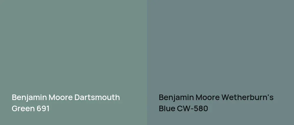 Benjamin Moore Dartsmouth Green 691 vs Benjamin Moore Wetherburn's Blue CW-580