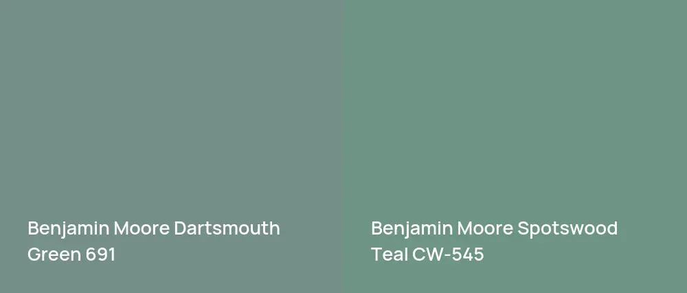 Benjamin Moore Dartsmouth Green 691 vs Benjamin Moore Spotswood Teal CW-545