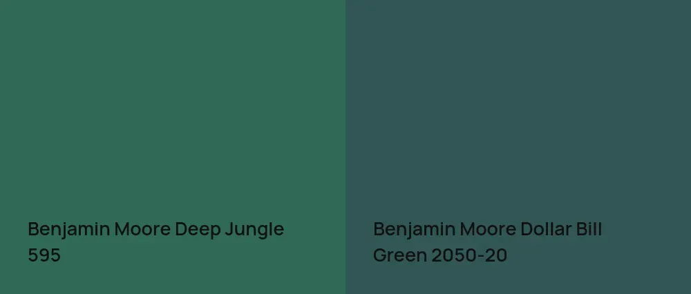 Benjamin Moore Deep Jungle 595 vs Benjamin Moore Dollar Bill Green 2050-20