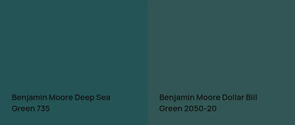 Benjamin Moore Deep Sea Green 735 vs Benjamin Moore Dollar Bill Green 2050-20