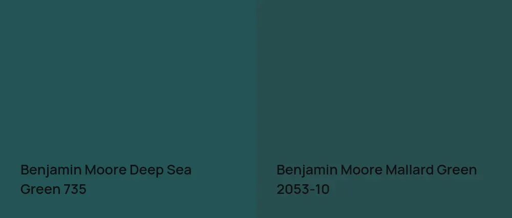 Benjamin Moore Deep Sea Green 735 vs Benjamin Moore Mallard Green 2053-10